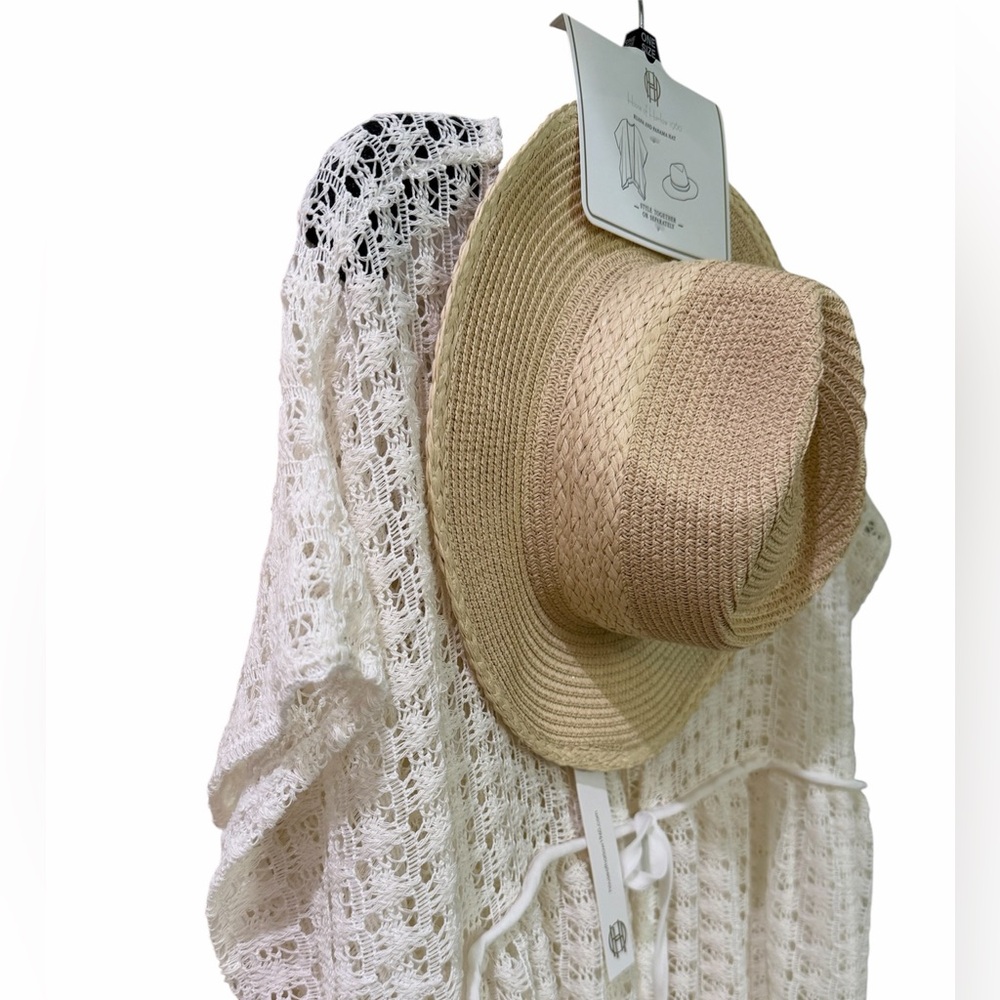 NWT House of Harlow 1960 Ruana & Panama Hat Set – One Size Beach Vacation Resort
